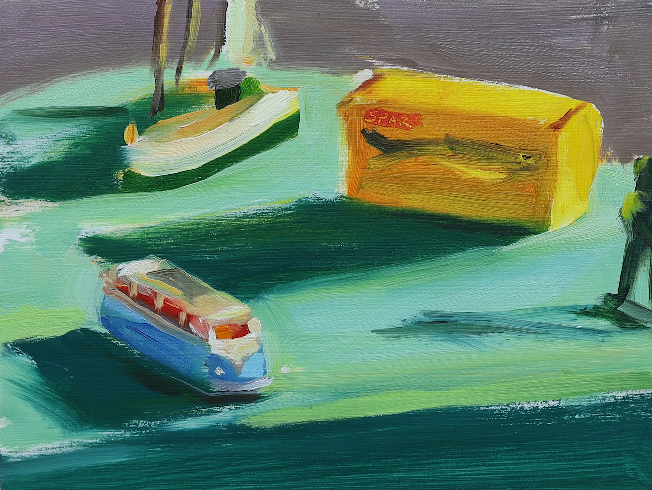 Liam Spencer (British, b.1964), Still life with sardines, oil on board, 15 x 20cm